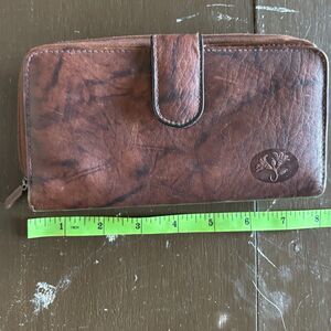 Buxton Heiress Tab Ensemble Checkbook Zip Around Wallet Brown Genuine Leather